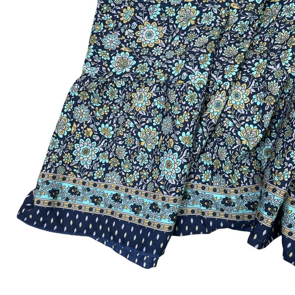 Anthropologie Boemo Maxi Dress L women Blue L Ruffle Tiered lace up boho Floral - Picture 6 of 14